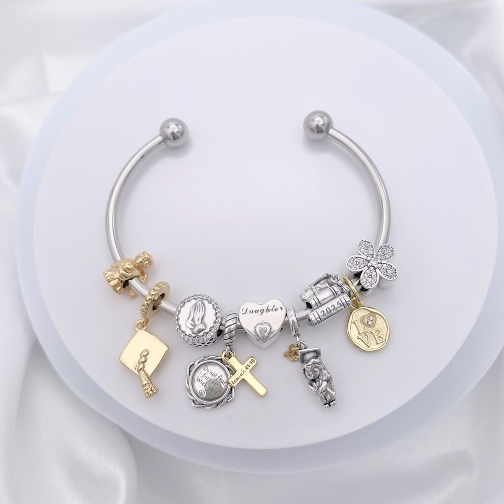 Linx Stainless Steel Open Bangle with Daughter Class of 2025 Graduation Charms